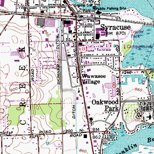 Topographic Map of Wawasee Village, IN