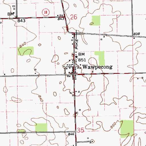Topographic Map of Wawpecong, IN