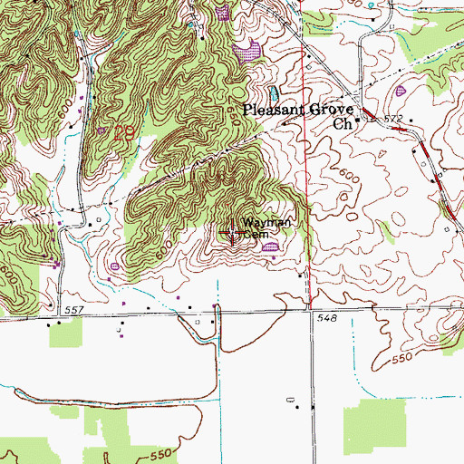 Topographic Map of Wayman Cemetery, IN