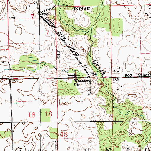 Topographic Map of Weasaw Church, IN