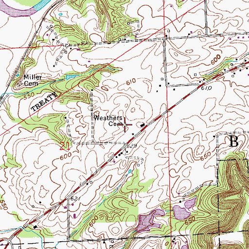 Topographic Map of Weathers Cemetery, IN
