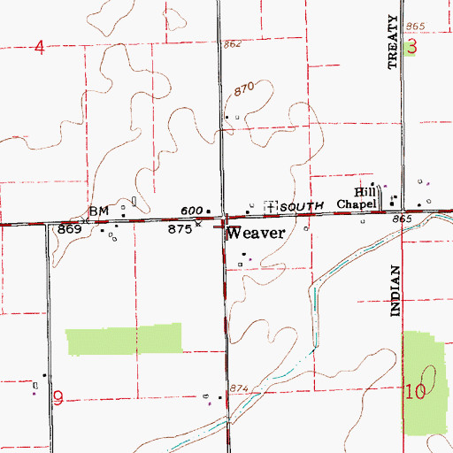 Topographic Map of Weaver, IN