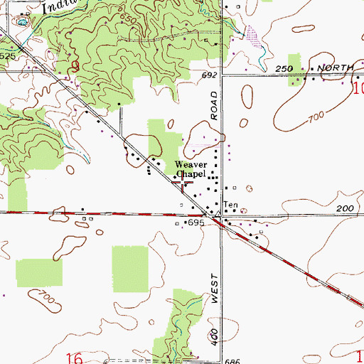 Topographic Map of Weaver Chapel, IN