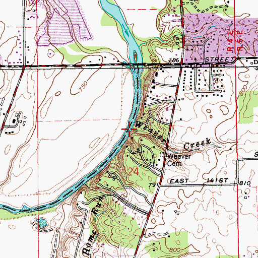 Topographic Map of Weaver Creek, IN