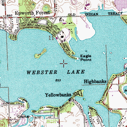 Topographic Map of Webster Lake, IN