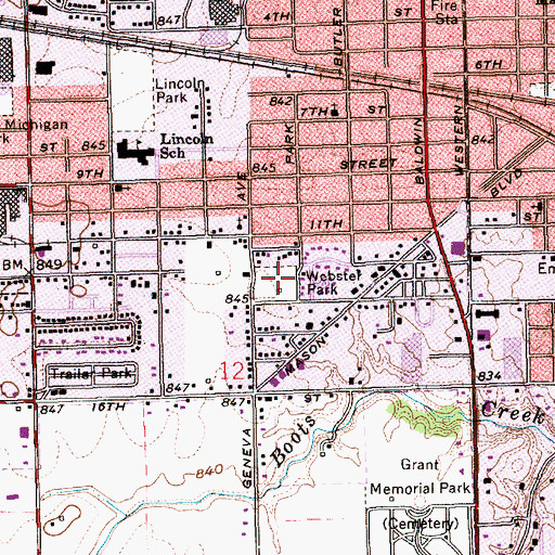 Topographic Map of Webster Park, IN