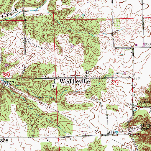 Topographic Map of Weddleville, IN