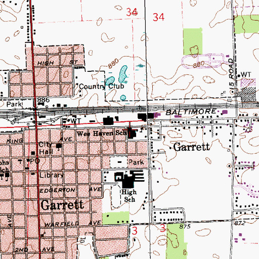 Topographic Map of Wee Haven School, IN
