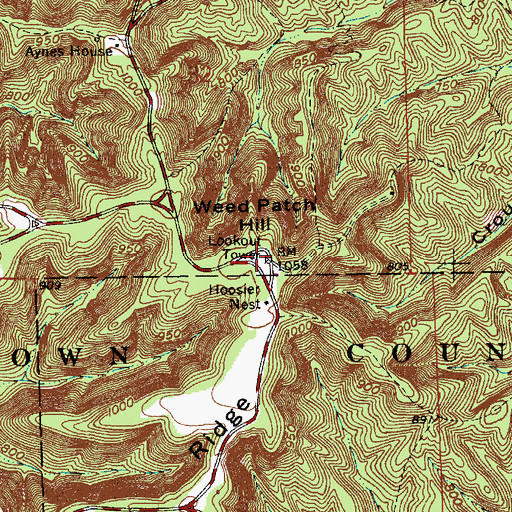 Topographic Map of Weed Patch Hill, IN