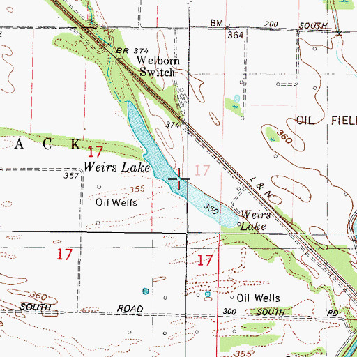 Topographic Map of Weirs Lake, IN