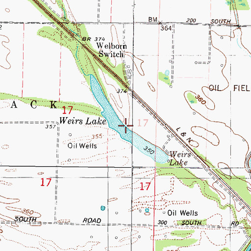 Topographic Map of Weirs Lake, IN