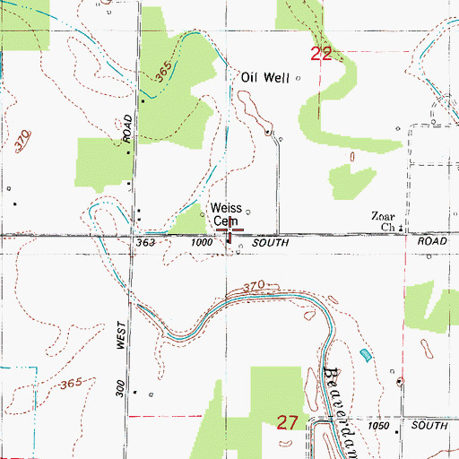Topographic Map of Weiss Cemetery, IN