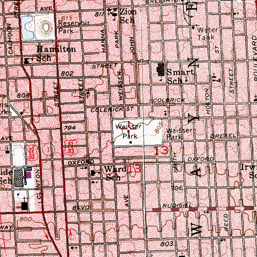 Topographic Map of Weisser Park, IN