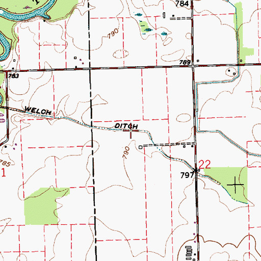 Topographic Map of Welch Ditch, IN