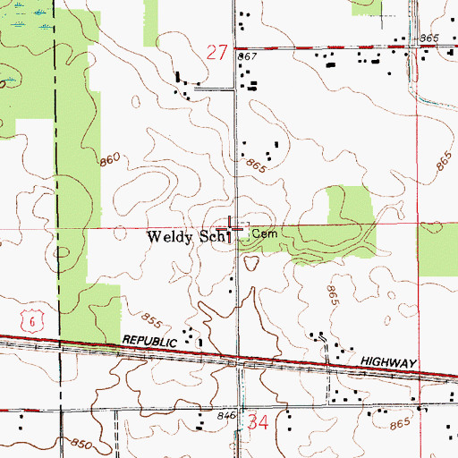 Topographic Map of Weldy Amish School, IN