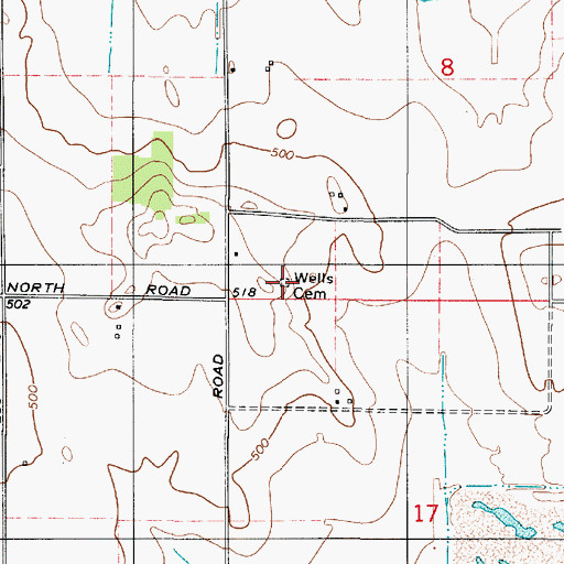 Topographic Map of Wells Cemetery, IN