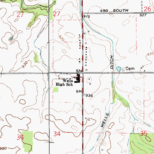 Topographic Map of Wells High School, IN