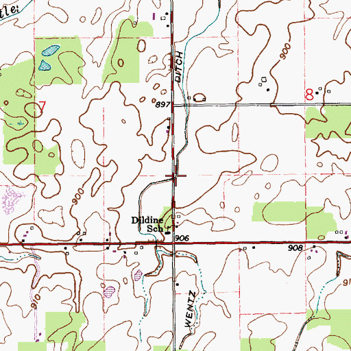 Topographic Map of Wentz Ditch, IN