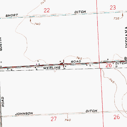 Topographic Map of Werling Ditch, IN