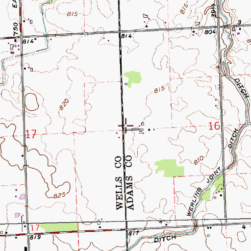 Topographic Map of Werling Joint Ditch, IN