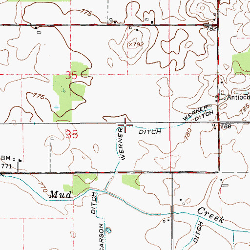 Topographic Map of Werner Ditch, IN