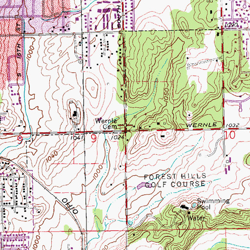 Topographic Map of Wernle Cemetery, IN