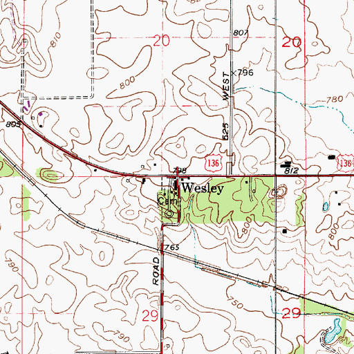Topographic Map of Wesley, IN