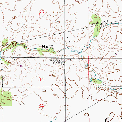 Topographic Map of Wesley Cemetery, IN