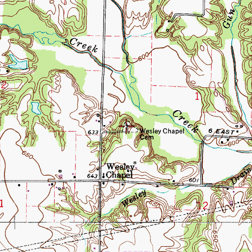 Topographic Map of Wesley Chapel Cemetery, IN