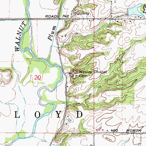 Topographic Map of Wesley Chapel Cemetery, IN