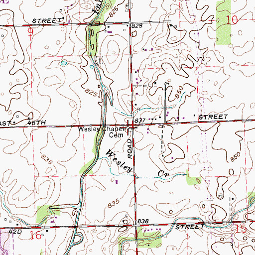 Topographic Map of Wesley Cemetery, IN