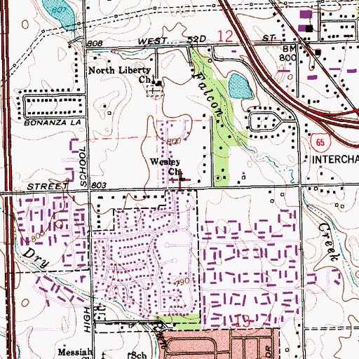 Topographic Map of John Wesley Free Methodist Church, IN