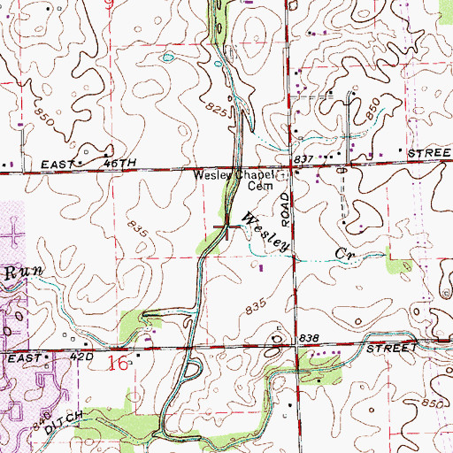 Topographic Map of Wesley Creek, IN