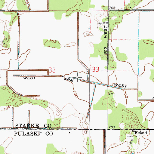Topographic Map of West Arm Scholtz, IN