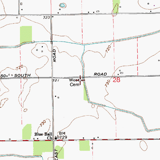 Topographic Map of West Cemetery, IN