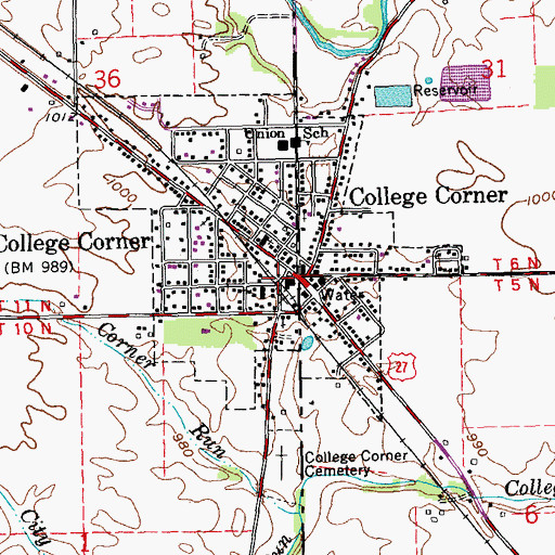 Topographic Map of West College Corner, IN