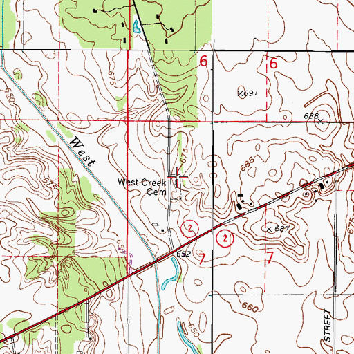 Topographic Map of West Creek Cemetery, IN