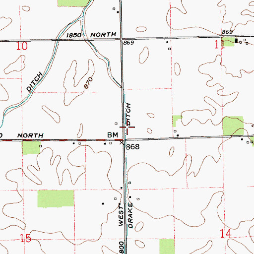 Topographic Map of West Drake Ditch, IN