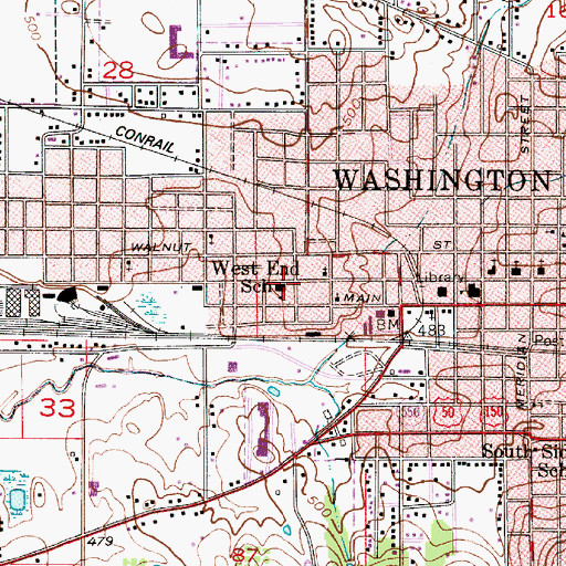 Topographic Map of West End School, IN