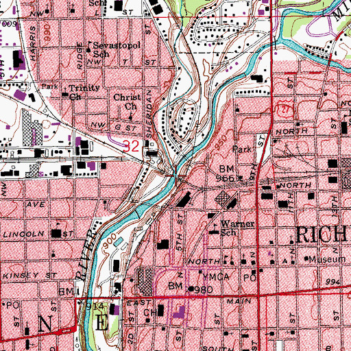 Topographic Map of West Fork East Fork Whitewater River, IN