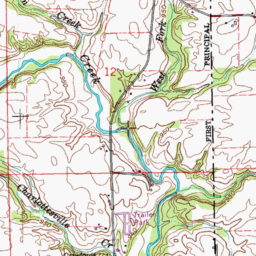 Topographic Map of West Fork Four Mile Run, IN