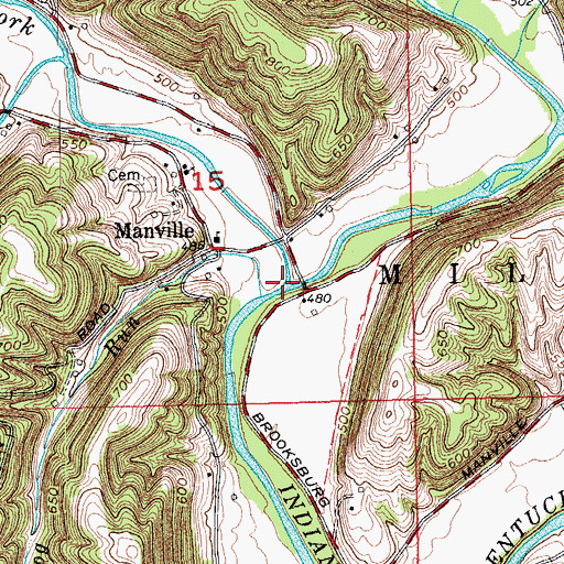 Topographic Map of West Fork Indian Kentucky Creek, IN