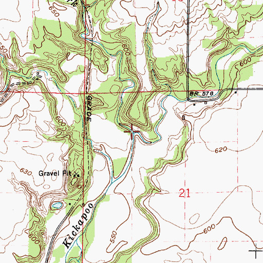 Topographic Map of West Fork Kickapoo Creek, IN