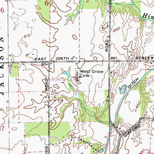 Topographic Map of West Grove Cemetery, IN