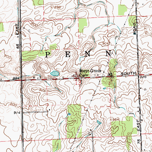 Topographic Map of West Grove Cemetery, IN