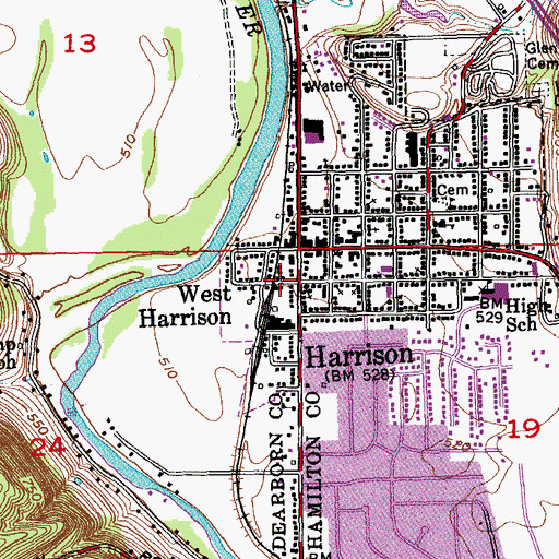 Topographic Map of West Harrison, IN
