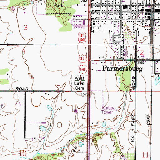 Topographic Map of West Lawn Cemetery, IN