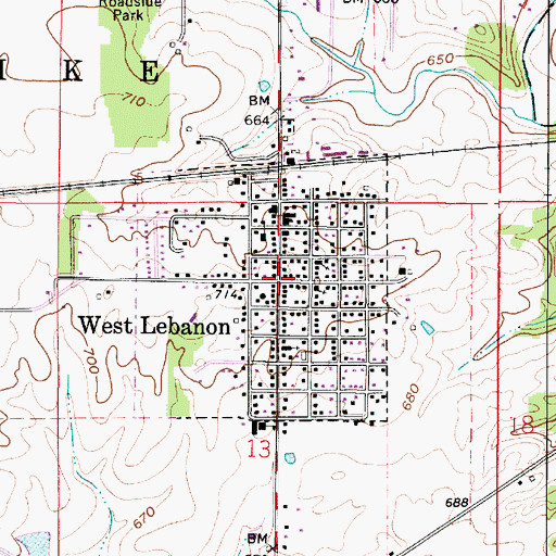 Topographic Map of West Lebanon, IN