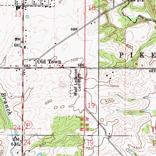 Topographic Map of West Lebanon Cemetery, IN