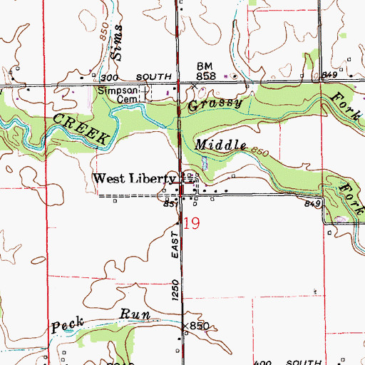 Topographic Map of West Liberty, IN
